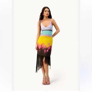 Vibrant Asymmetrical Dress with Fringe Detail